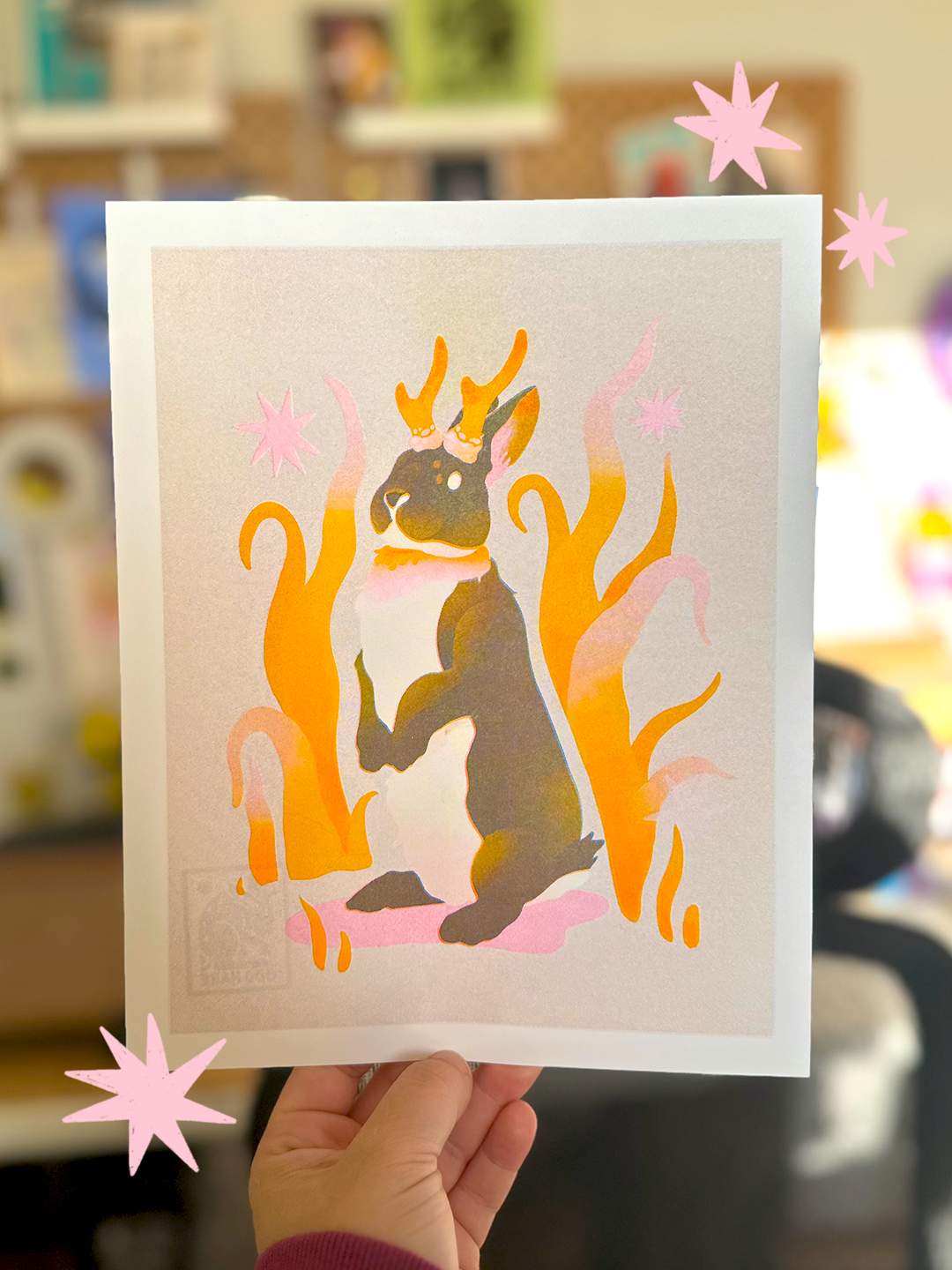 Jackalope Familiar Risograph Print