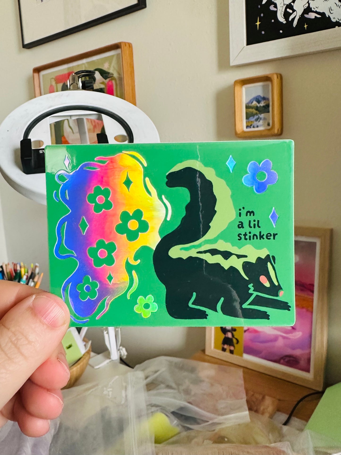 i'm a lil stinker Skunk Holographic Sticker