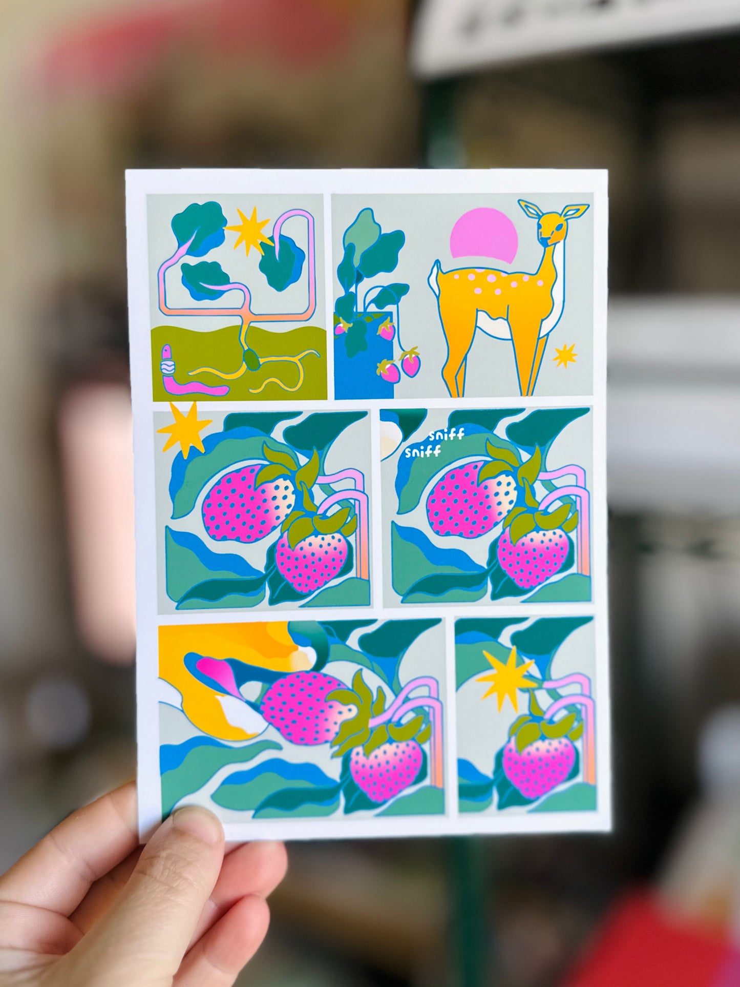 Strawberry Deer Comic Print