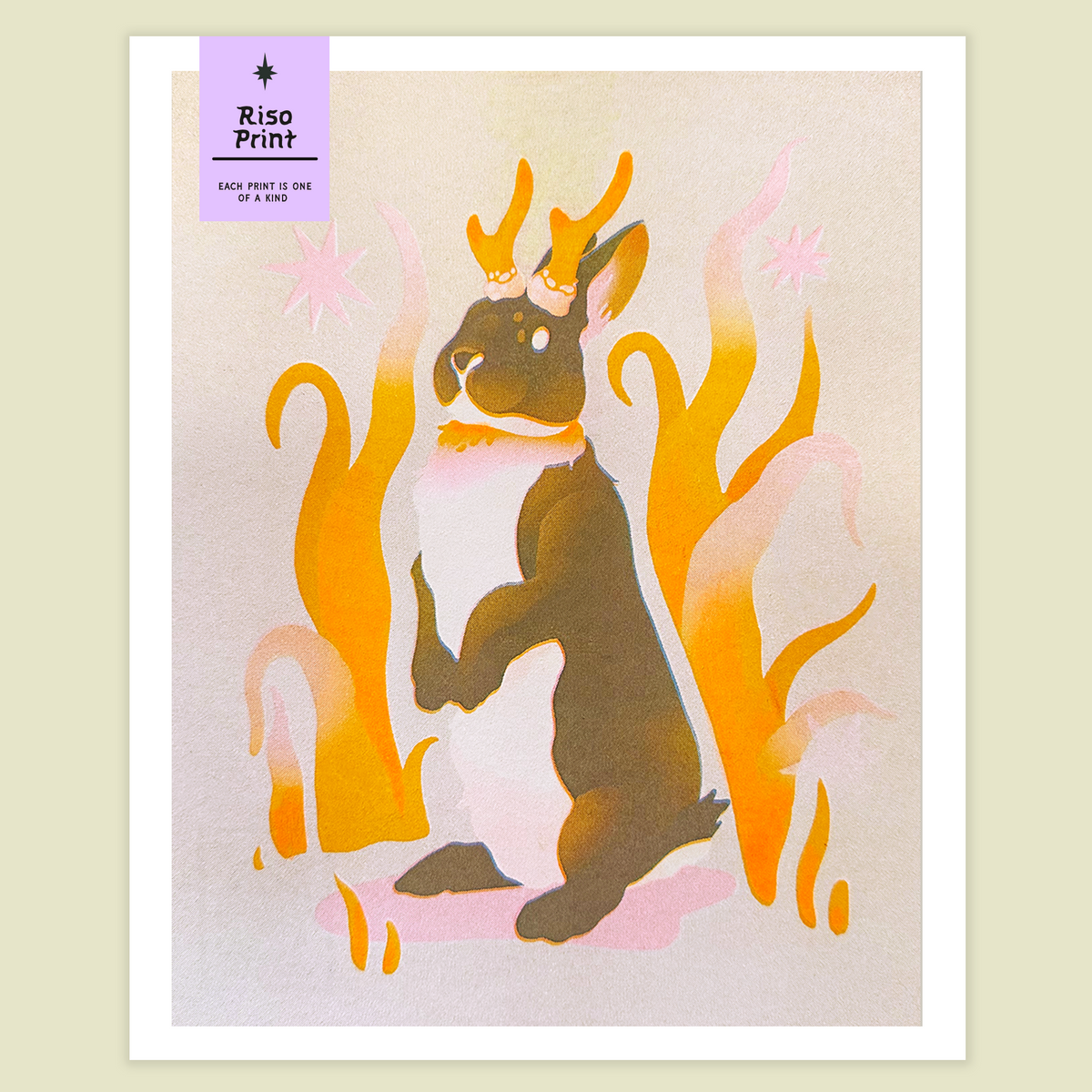 Jackalope Familiar Risograph Print